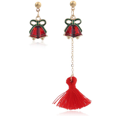 Christmas Earrings Cute Santa Claus Tree Bell Snowflake Pin\Ear Cuff Stud Asymmetry Earring With Hairball Xmas Decor