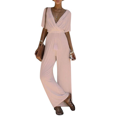 2019 Womens Sexy Drawstring Deep V Neck Jumpsuits Fashion Solid Color Wide Leg Jumpsuits Casual Short Sleeve Straight Rompers
2019 Womens Sexy Drawstring Deep V Neck Jumpsuits Fashion Solid Color Wide Leg Jumpsuits Casual Short Sleeve Straight Rompers
