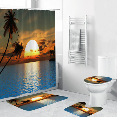 〖Follure〗4PCS Non Slip Toilet Polyester Cover Mat Set Bathroom Shower Curtain
