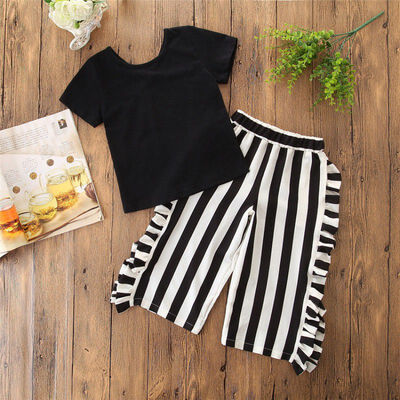 2018 Summer Girl Clothes Set Fashion Black Solid T-shirtStriped Wide Leg Pants 2pcs Suit Hot Child Clothing
2018 Summer Girl Clothes Set Fashion Black Solid T-shirtStriped Wide Leg Pants 2pcs Suit Hot Child Clothing