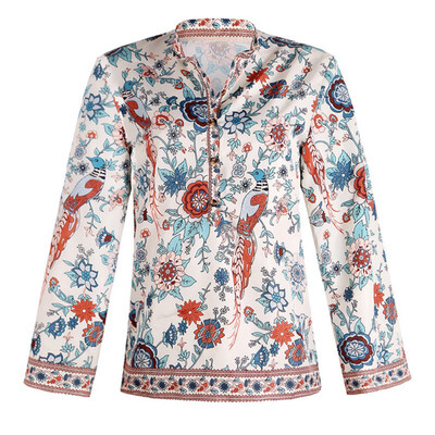 Women Vintage Ethnic Peacock Bird Floral Print Shirt O-Neck Buttons Fashion Women Long Sleeve Autumn Blouse Loose Tops
Women Vintage Ethnic Peacock Bird Floral Print Shirt O-Neck Buttons Fashion Women Long Sleeve Autumn Blouse Loose Tops