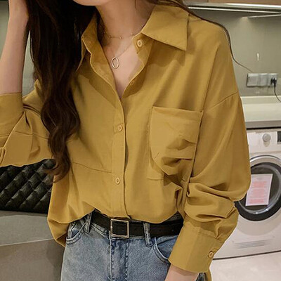 korean Long Sleeve V neck ruffles Loose Blouse Casual Top Fashion Shirt Plus Size