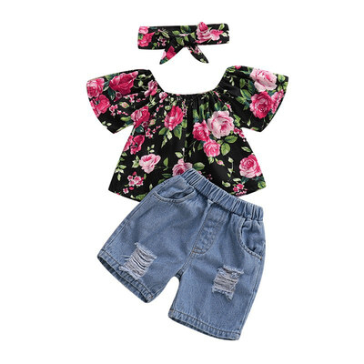 Baby Girls Off-shoulder Floral Print Tops BlouseDenim Shorts Suits with Headband Casual Outfits Sets
Baby Girls Off-shoulder Floral Print Tops BlouseDenim Shorts Suits with Headband Casual Outfits Sets