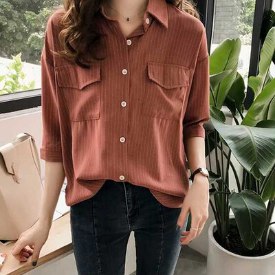 2019 Autumn Striped Shirts Women Blouses Casual Long Sleeve Pocket Female Blouse Tops
2019 Autumn Striped Shirts Women Blouses Casual Long Sleeve Pocket Female Blouse Tops