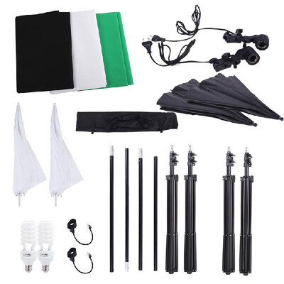 Professional Photography Photo Lighting Kit Set with 45W 5500K Daylight Studio Bulbs Light Stands Black White Green Nonwoven Fabri
Professional Photography Photo Lighting Kit Set with 45W 5500K Daylight Studio Bulbs Light Stands Black White Green Nonwoven Fabri