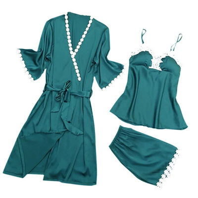 Three Pieces Women Bathrobe Pajamas Sets For Female Lace Flower Satin silk robe Long Sleeve Summer Girls Nightwear
Three Pieces Women Bathrobe Pajamas Sets For Female Lace Flower Satin silk robe Long Sleeve Summer Girls Nightwear