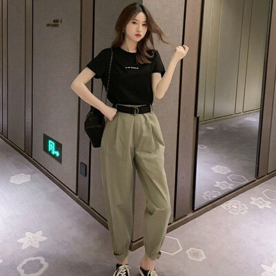 T-Shirt Casual Slim Solid Color Waist Harem Pants Two-Piece Summer Fashion New Simple And Comfortable
T-Shirt Casual Slim Solid Color Waist Harem Pants Two-Piece Summer Fashion New Simple And Comfortable
