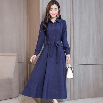 Tailored Women Elegant Solid Long Sleeve Belt High-Waist Long Boho Dress Button Dress
Tailored Women Elegant Solid Long Sleeve Belt High-Waist Long Boho Dress Button Dress