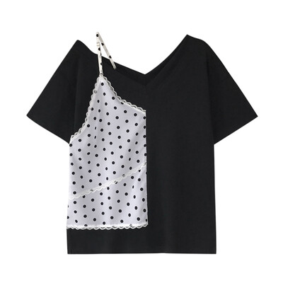 Women Chic Blouse New Hot Patchwork Off Shoulder Dot Fake Two Piece Female Top Shirt Short Sleeve Elegant Blouse
Women Chic Blouse New Hot Patchwork Off Shoulder Dot Fake Two Piece Female Top Shirt Short Sleeve Elegant Blouse