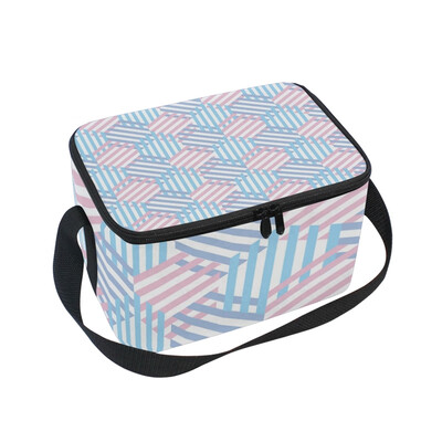 ALAZA Insulated Lunch Box Striped Pattern Lunch Bag for Men Women Portable Tote Bag Cooler Bag