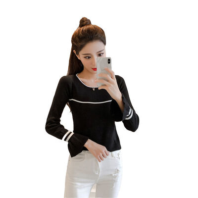 Women Casual Striped Print Round Neck Slim Stretch Long Flare Sleeve Bottoming Pullpvers Tops Autumn Versatile Loose Tops Female
Women Casual Striped Print Round Neck Slim Stretch Long Flare Sleeve Bottoming Pullpvers Tops Autumn Versatile Loose Tops Female