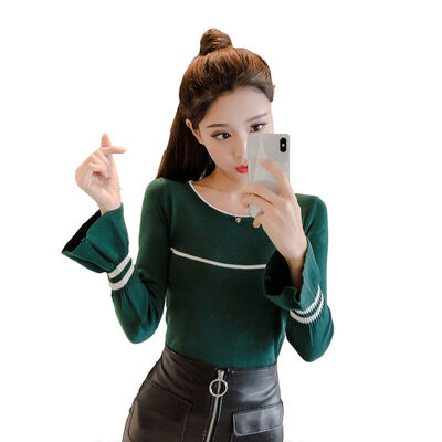 Women Casual Striped Print Round Neck Slim Stretch Long Flare Sleeve Bottoming Pullpvers Tops Autumn Versatile Loose Tops Female
Women Casual Striped Print Round Neck Slim Stretch Long Flare Sleeve Bottoming Pullpvers Tops Autumn Versatile Loose Tops Female