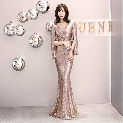 Sexy V-Neck Sequin Mermaid Evening Dress Full Sleeve Slim Party Dinner Long Evening Dresses
Sexy V-Neck Sequin Mermaid Evening Dress Full Sleeve Slim Party Dinner Long Evening Dresses