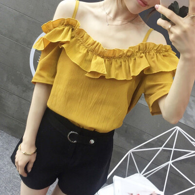 Women Chiffon Blouse Solid Women Clothing Summer Casual Slash Neck Ruffle Blouse New
Women Chiffon Blouse Solid Women Clothing Summer Casual Slash Neck Ruffle Blouse New