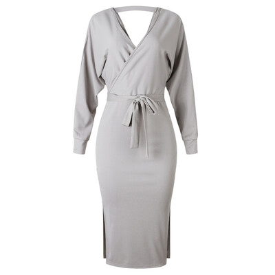 Women Sexy V Neck Side Split Bandage Dress Autumn New Fashion Slim High Waist Winter Dress Casual Solid Elegant Ladies Dress
Women Sexy V Neck Side Split Bandage Dress Autumn New Fashion Slim High Waist Winter Dress Casual Solid Elegant Ladies Dress