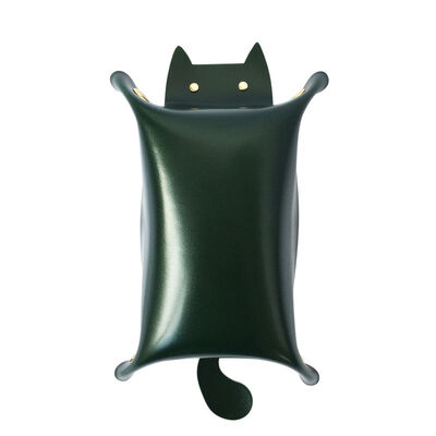 Cat Shape Leather Storage Tray Key Desktop Jewelry Box Coin Makeup Tray Household Folding Tray Portable Storage Box