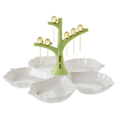 Fruit Plate Fork Set Bird Fork Tree Fork Holder Flower-shaped Fruit Plate 5 Compartments BlueLight RedGreen
Fruit Plate Fork Set Bird Fork Tree Fork Holder Flower-shaped Fruit Plate 5 Compartments BlueLight RedGreen