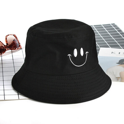 Unisex Summer Casual Smile Sun Hat Leisure Fisherman Hat Embroidery Cartoon Basin Cap