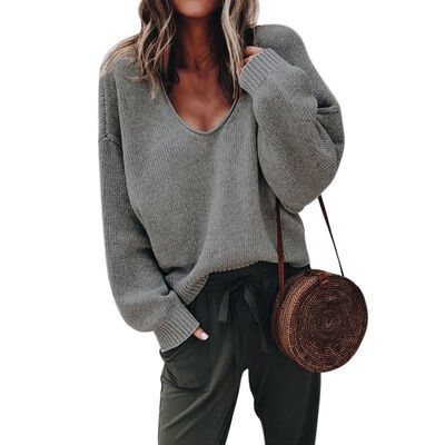Women Casual Knitted V-Neck Loose Sweater Long Sleeve Pullovers Solid Color 2019 New Autumn Winter Fashion Womens Warm Tops
Women Casual Knitted V-Neck Loose Sweater Long Sleeve Pullovers Solid Color 2019 New Autumn Winter Fashion Womens Warm Tops