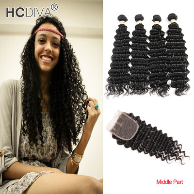 HCDIVA Deep Wave Human Hair 4 Bundles with Lace Closure Peruvian Virgin Hair Lace Closure with Hair Weft FreeMiddleThree Part
HCDIVA Deep Wave Human Hair 4 Bundles with Lace Closure Peruvian Virgin Hair Lace Closure with Hair Weft FreeMiddleThree Part