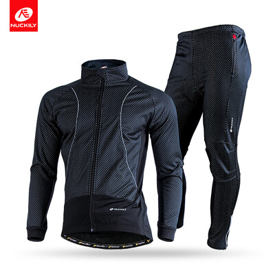 NUCKILY Mens Winter Windproof Outdoor Clothing Breathable Polyester Cycling Sports jersey Suit