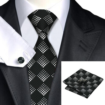 N-0258 Vogue Men Silk Tie Set Black Plaid Necktie Handkerchief Cufflinks Set Ties For Men Formal Wedding Business wholesale
N-0258 Vogue Men Silk Tie Set Black Plaid Necktie Handkerchief Cufflinks Set Ties For Men Formal Wedding Business wholesale