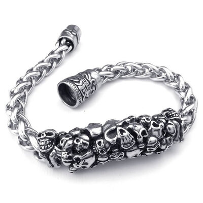 Hpolw Men Cubic Zirconia silver&black Stainless Steel Spring buckle Bracelet and Biker Gothic Skull/skeleton spiral type Bracele
Hpolw Men Cubic Zirconia silver&black Stainless Steel Spring buckle Bracelet and Biker Gothic Skull/skeleton spiral type Bracele