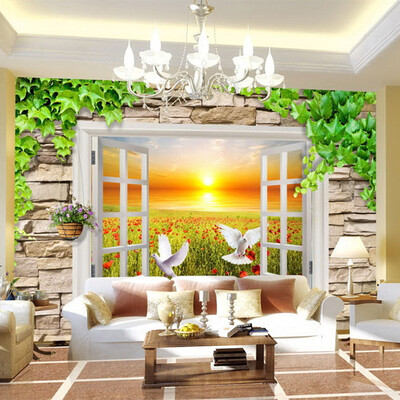 Custom Wallpaper For Wall 3D Stereoscopic Window View Landscape Sunset Rose Field Brick Photo Non-woven Wall Mural Home Decor
Custom Wallpaper For Wall 3D Stereoscopic Window View Landscape Sunset Rose Field Brick Photo Non-woven Wall Mural Home Decor