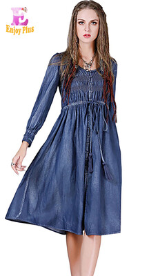 L High Quality chest 96-100cm vintage cotton autumn 2017 blue long jeans dress women long sleeve denim mid calf a line lady
L High Quality chest 96-100cm vintage cotton autumn 2017 blue long jeans dress women long sleeve denim mid calf a line lady