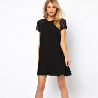 Lovaru ™New 2015 fashion Round collar pure color sleeve lace stitching white chiffon dress with short sleeves
Lovaru ™New 2015 fashion Round collar pure color sleeve lace stitching white chiffon dress with short sleeves
