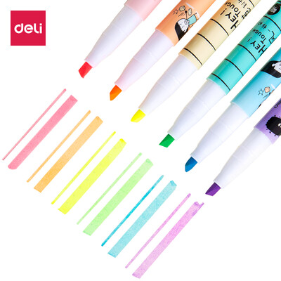 Deli 33060 Double-Sided Water-Based Highlighter Pen 6-Pack
