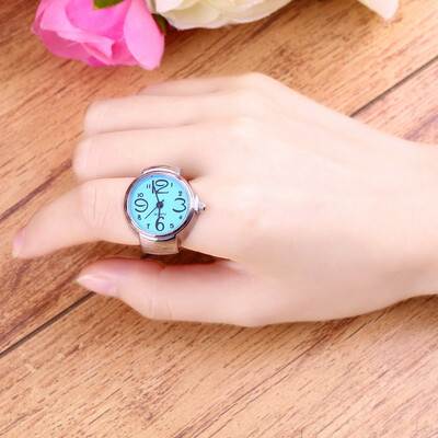 Creative Fashion Steel Round Elastic Quartz Finger Ring Watch Lady Girl Gift