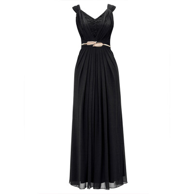

CAZDZY кружевное плиссированное шифоновое длинное вечернее платье - V образный воротник