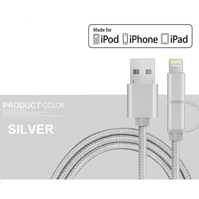 MFI 2in1 Mobile Phone Charger Cable For iPhone 5 6 7 usb For Samsung Huawei Xiaomi Micro Usb Nylon braided metal Cable
MFI 2in1 Mobile Phone Charger Cable For iPhone 5 6 7 usb For Samsung Huawei Xiaomi Micro Usb Nylon braided metal Cable