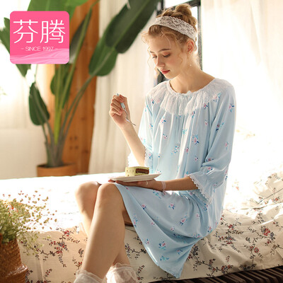 Fenteng pajamas women 2018 spring new pastoral beautiful home clothes womens lace fresh dream print comfortable nightdress ladies sleeve skirt J8910536 water blue L
Fenteng pajamas women 2018 spring new pastoral beautiful home clothes womens lace fresh dream print comfortable nightdress ladies sleeve skirt J8910536 water blue L