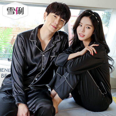 Snowy spring long-sleeved couple pajamas luxury loose women South Korea silk home service thin section mens cardigan suit female models black
Snowy spring long-sleeved couple pajamas luxury loose women South Korea silk home service thin section mens cardigan suit female models black