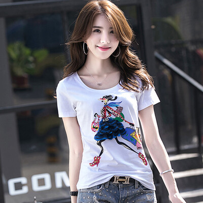 2018 spring&summer new students printed hot drilling loose T-shirt long-sleeved shirt
2018 spring&summer new students printed hot drilling loose T-shirt long-sleeved shirt