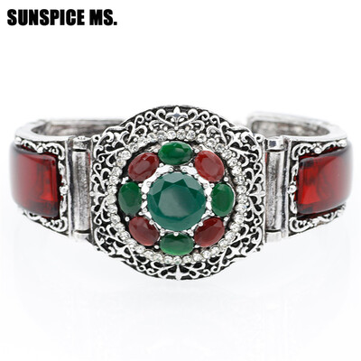 SUNSPICE MS Ethnic Indian Resin Cuff Bracelet Antique Silver Color Hollow Flower Bracelets Bangles Watch Style Vintage Jewelry
SUNSPICE MS Ethnic Indian Resin Cuff Bracelet Antique Silver Color Hollow Flower Bracelets Bangles Watch Style Vintage Jewelry