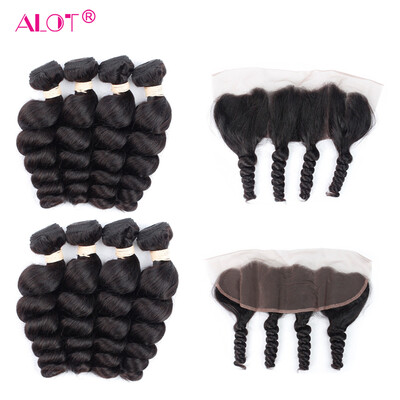 Alot Malaysian Loose Wave Frontal 100% Human Hair 13x4 Lace Frontal 4 Bundles Loose Wave with Frontal Free Part
Alot Malaysian Loose Wave Frontal 100% Human Hair 13x4 Lace Frontal 4 Bundles Loose Wave with Frontal Free Part
