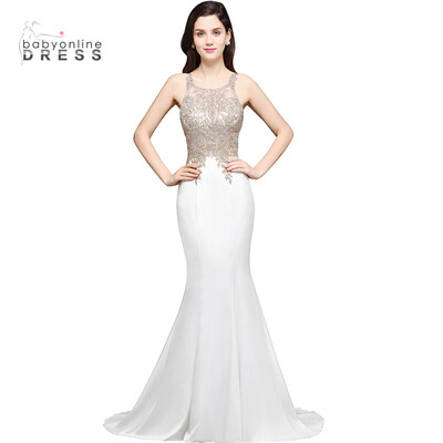 Sexy Sheer Back Beaded Lace Mermaid Prom Dress 2018 Long Cheap White Evening Gown 
Sexy Sheer Back Beaded Lace Mermaid Prom Dress 2018 Long Cheap White Evening Gown