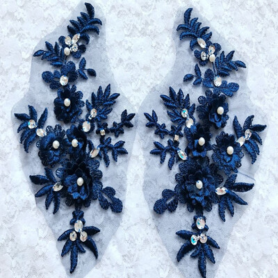 Dark blue Three-dimensional lace applique with handsewing beads rhinestones trim patches 3823cm for dress accessory
Dark blue Three-dimensional lace applique with handsewing beads rhinestones trim patches 3823cm for dress accessory