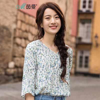 INMAN 2018 summer new V-neck seven-point petal sleeves loose fresh small floral shirt female 1882012059 beige white 
INMAN 2018 summer new V-neck seven-point petal sleeves loose fresh small floral shirt female 1882012059 beige white