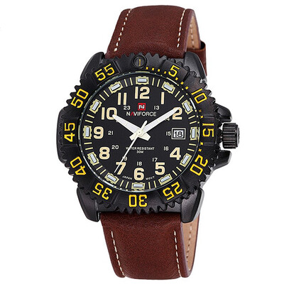 NAVIFORCE 9041 Men Stainless Steel Face With Genuine Leather Strap Wristwatch Zigzag Edge Watches
NAVIFORCE 9041 Men Stainless Steel Face With Genuine Leather Strap Wristwatch Zigzag Edge Watches