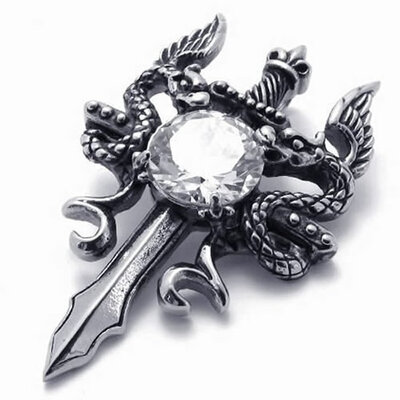 Hpolw Mens Jewelry Black Stainless Steel Double Dragon Cross Sword White Crystal Pendant Necklace18-26 inch ChainChristmas Gift
Hpolw Mens Jewelry Black Stainless Steel Double Dragon Cross Sword White Crystal Pendant Necklace18-26 inch ChainChristmas Gift