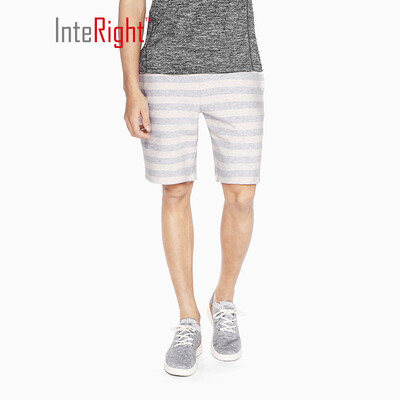 INTERIGHT casual shorts mens knit striped elastic shorts gray white strip L