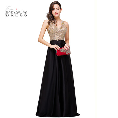 Sexy Open Back Gold Lace Beaded Black Chiffon Prom Dress Real Image Cheap Evening Dresses 
Sexy Open Back Gold Lace Beaded Black Chiffon Prom Dress Real Image Cheap Evening Dresses