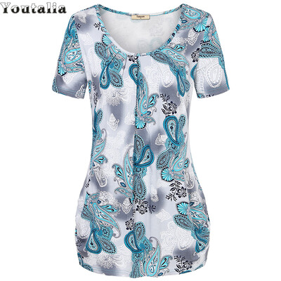 Summer Style Tops Short Sleeve O-neck Knitted Women T-Shirts Elegant Pleated Floral Print Basic Tee Shirts Plus Size Top
Summer Style Tops Short Sleeve O-neck Knitted Women T-Shirts Elegant Pleated Floral Print Basic Tee Shirts Plus Size Top