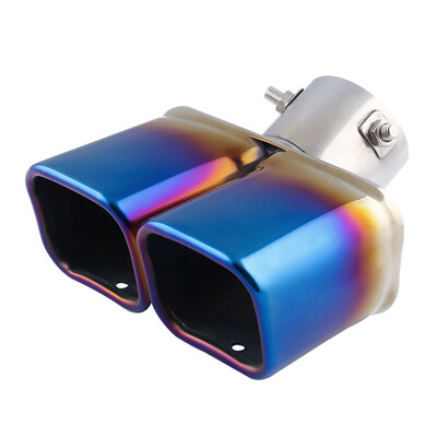 Ryanstar Universal 60mm Dual Pipe Square Neo Chrome Stainless Steel Muffler Exhaust Pipe