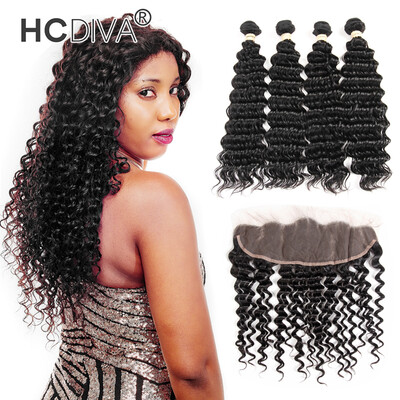 HCDIVA Indian Unprocessed Virgin Human Hair Deep Wave Frontal Closure with 4 Bundle Hair Good Quality Natural Black No Shedding
HCDIVA Indian Unprocessed Virgin Human Hair Deep Wave Frontal Closure with 4 Bundle Hair Good Quality Natural Black No Shedding