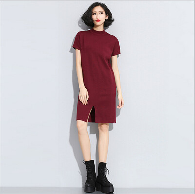 Lovaru ™Autumn 2015 before the new short-sleeved knit dress solid color split and long sections pullover skirt European and Ame
Lovaru ™Autumn 2015 before the new short-sleeved knit dress solid color split and long sections pullover skirt European and Ame